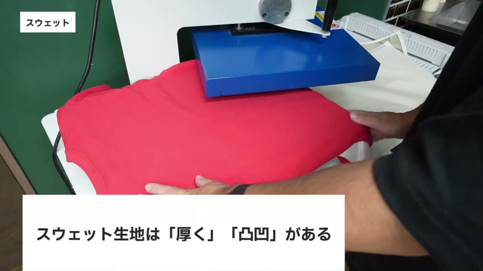 スウェット生地は厚く凹凸がある
