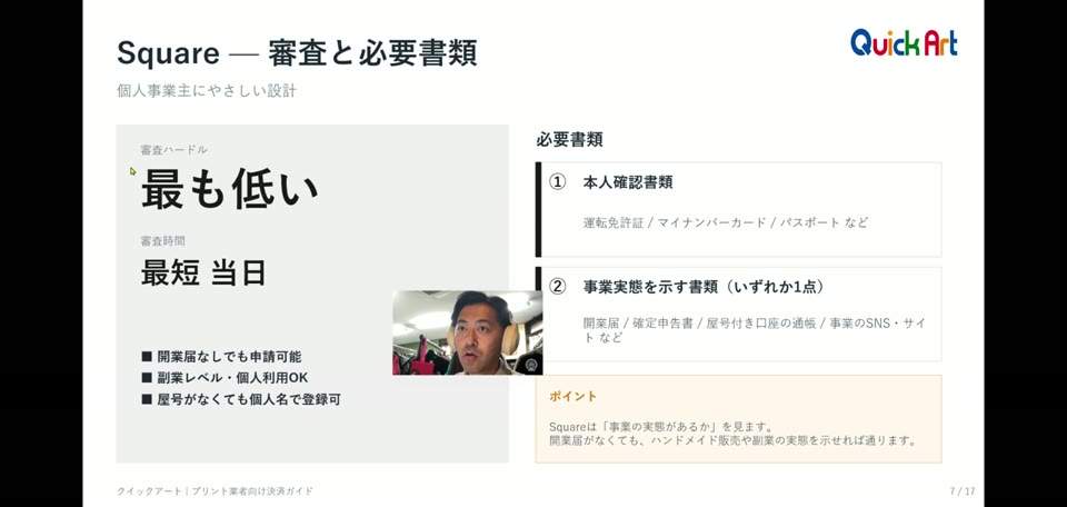 Squareの審査と必要書類のスライド