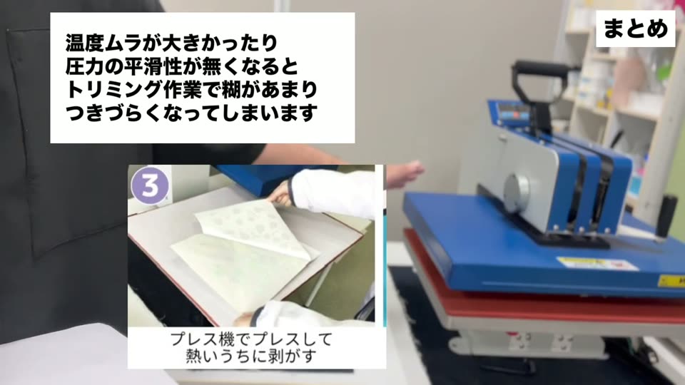 温度ムラが大きかったり圧力の平滑性が無くなるとトリミング作業で糊があまりつきづらくなってしまいます