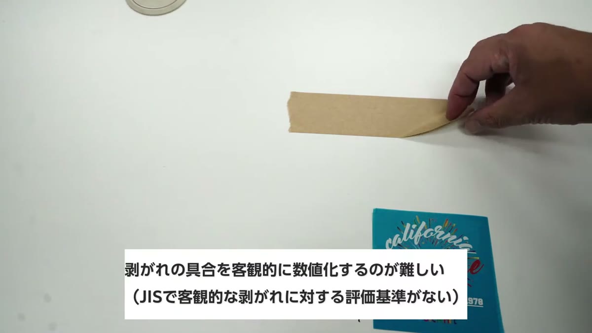 剥がれの具合を客観的に数値化するのが難しい。JISで客観的な剥がれに対する評価基準がない